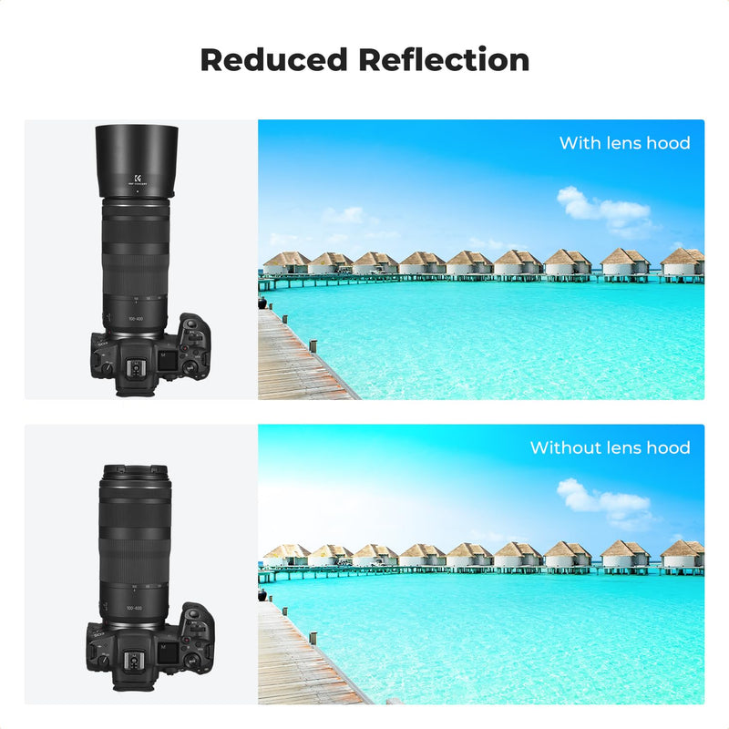 [AUSTRALIA] - K&F CONCEPT Lens Hood Replace of ET-74B Hood Compatible with Canon RF 100-400mm f/5.6-8 is USM, EF 70-300mm f/4-5.6 is II USM, Reversible Snap on Camera Lens Shade Fits 67mm Filters and Lens Cap 