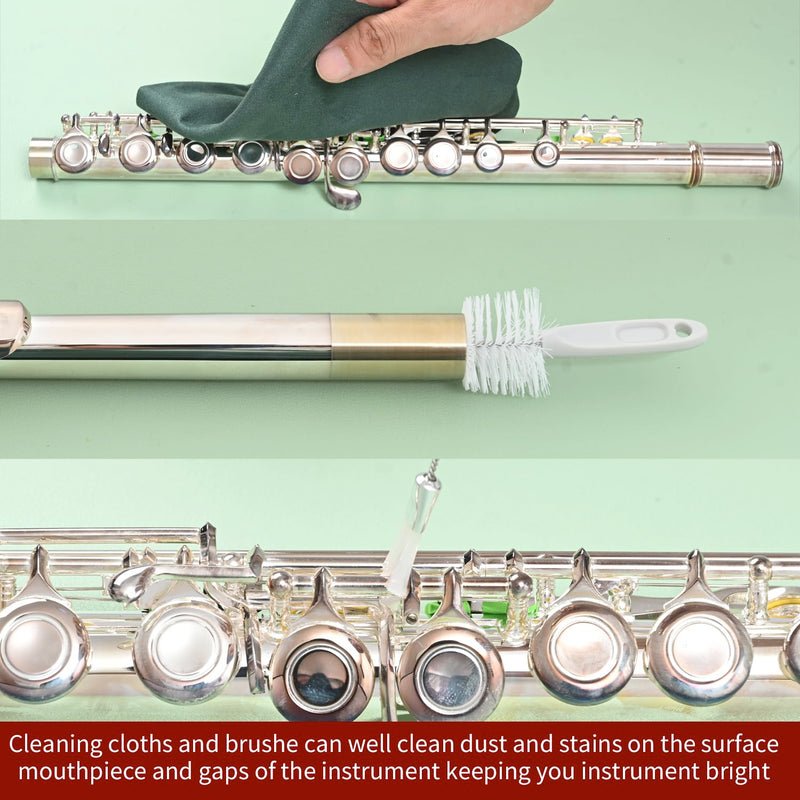 [AUSTRALIA] - Flute Cleaning Kit 9-in-1 with Key Oil and Microfiber Swab, Professional Woodwind Care Set for Flute and Piccolo Maintenance, Includes Cleaning Rod, Mouthpiece Brush and Screwdriver, 6.4oz 