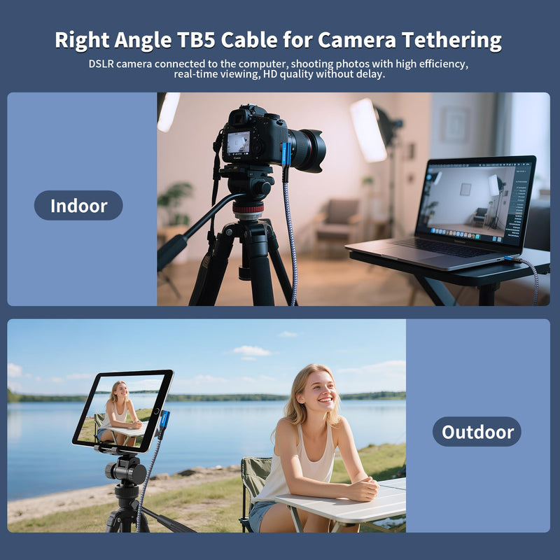 240W for Thunderbolt 5 Cable Right Angle 15ft, Support 5K / 4K@60Hz, 20Gbps for iPhone 17, Thunderbolt 4, USB4, SSD, MacBook M4 Pro, Dock, eGPU, Mac mini M4 / M4 Pro Right Angle 15 feet TB5