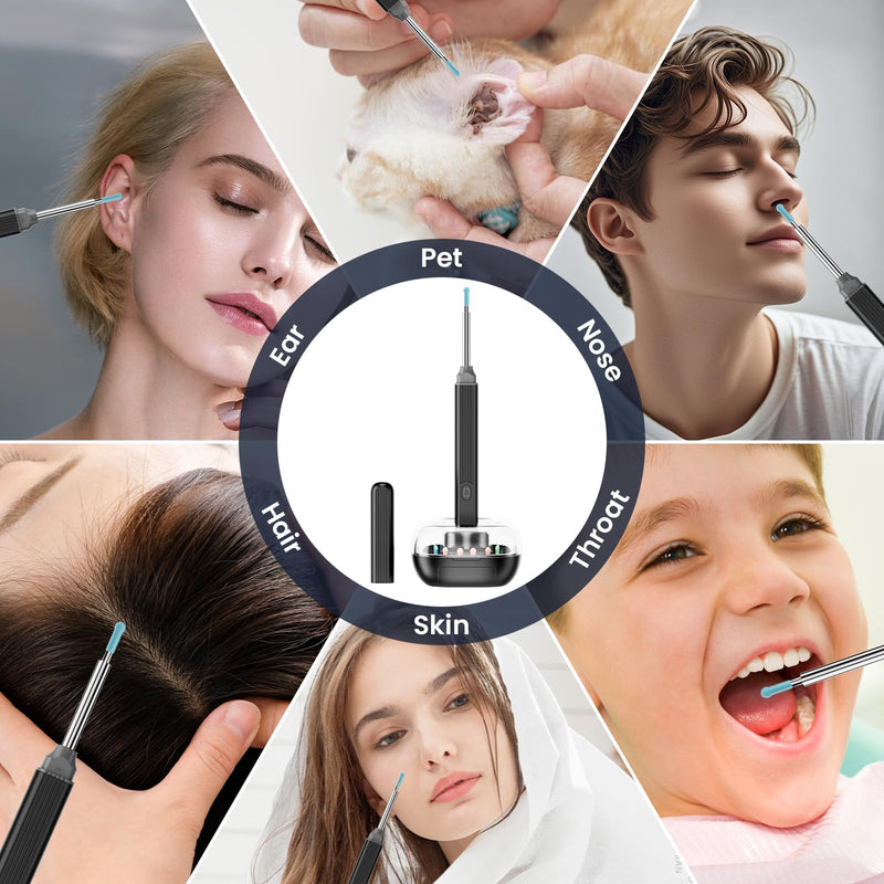 PKBD Ear Wax Remover Ear Cleaner for Adults Ear Cleaner with 1920 HD Camera Otoscope Storage Box, Sturdy Chip, Anti-Shake, Suitable for Adults / Children, Black