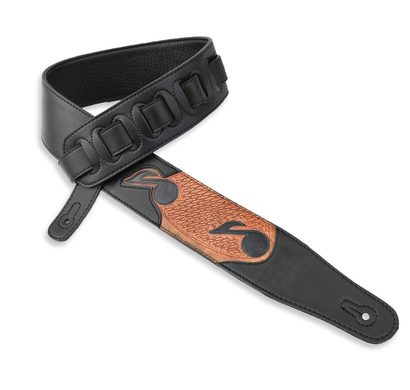 Walker & Williams CVG-83 Padded Guitar Strap Hand Tooled Leather Musical Notes For Acoustic, Electric, And Bass Guitars