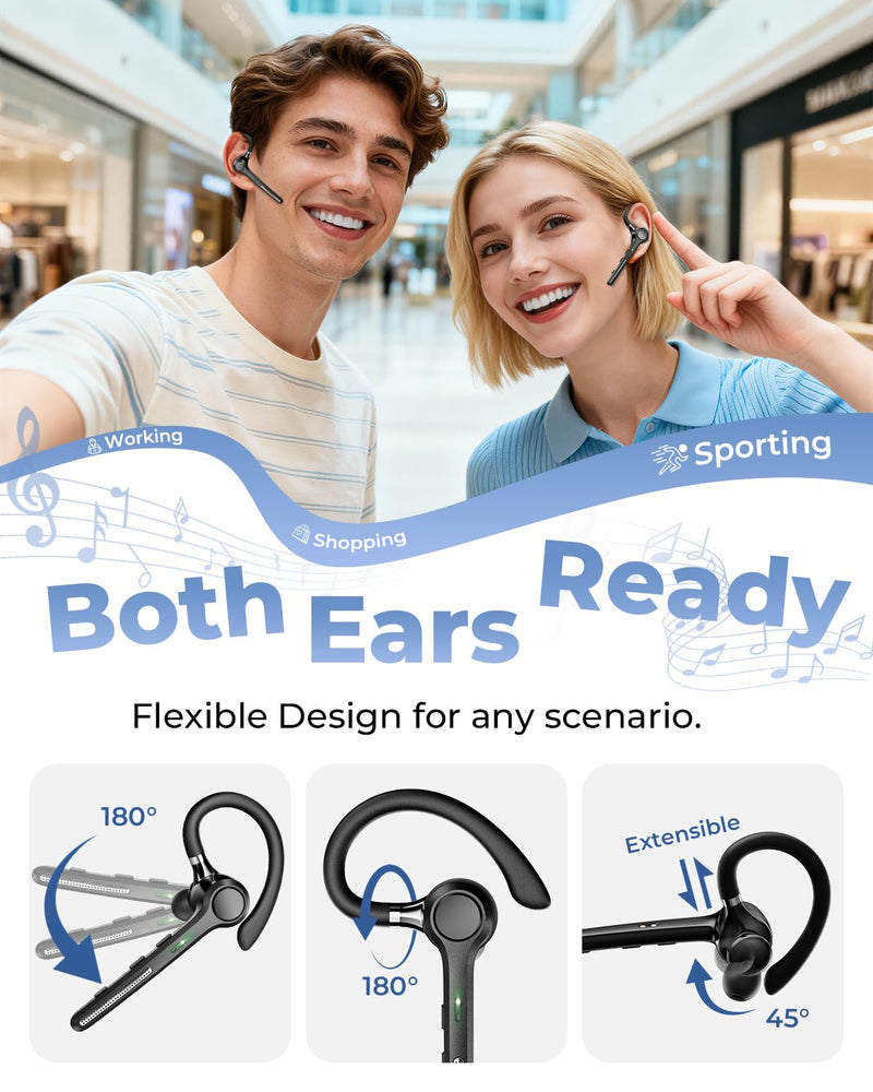 Ngsod Bluetooth Headset V5.4,USB Dongle Wireless Earpiece with Mic for Work | 500mAh Charging Case,50H Talk Time,Dual connect & Mute,ENC Noise Cancelling Lightest Headphones for Work Trucker Deep Black