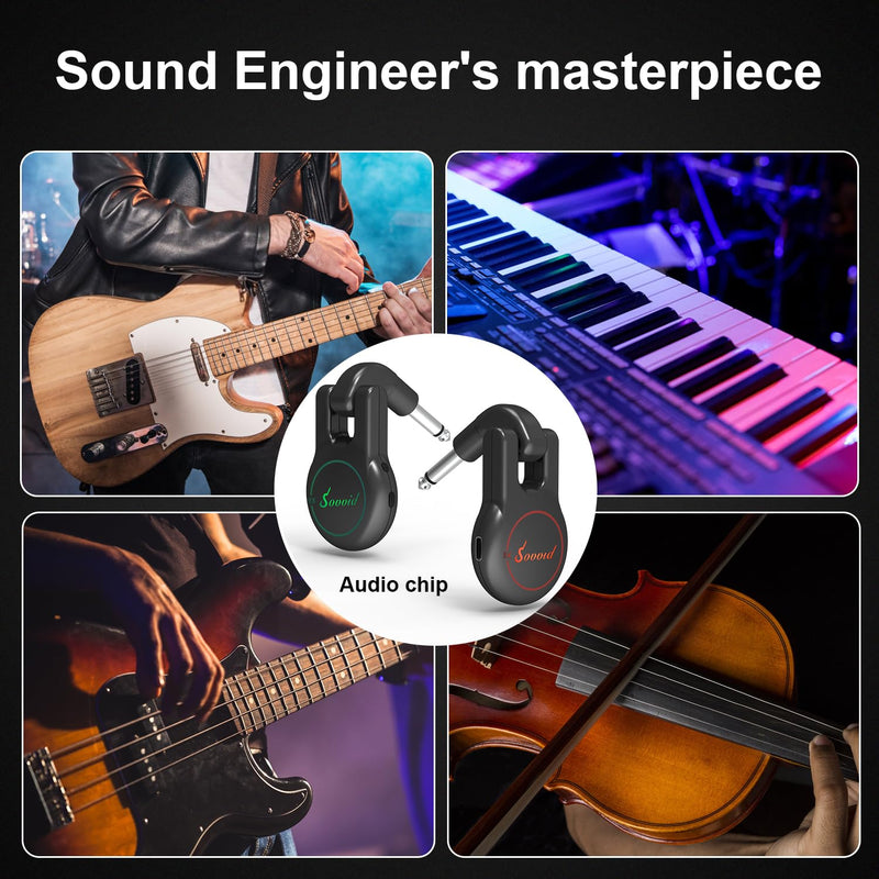 Wireless Guitar System, Wireless Guitar Transmitter Receiver Rechargeable Audio Wireless Transmitter Receiver with 11 Hours Usage Time for Electric Musical Instruments Guitar Bass