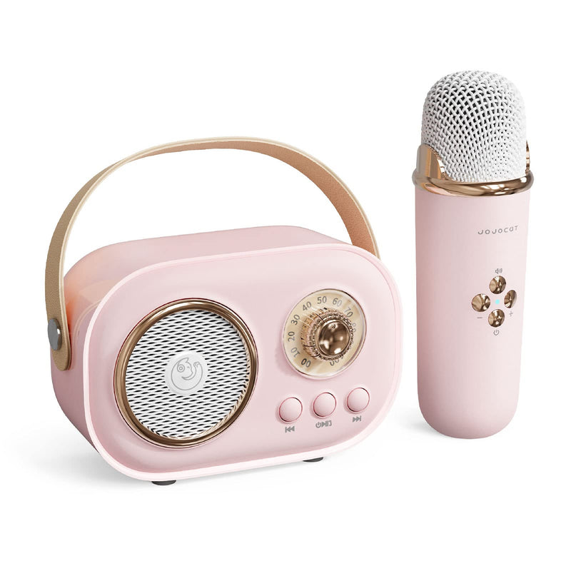 Mini Karaoke Machine,Karaoke Machine for Kids and Adults,Cute Karaoke with Microphone Set,Portable Bluetooth Speaker with Microphone,Retro Handheld Style for Family Party Meeting Singing (Pink) Pink