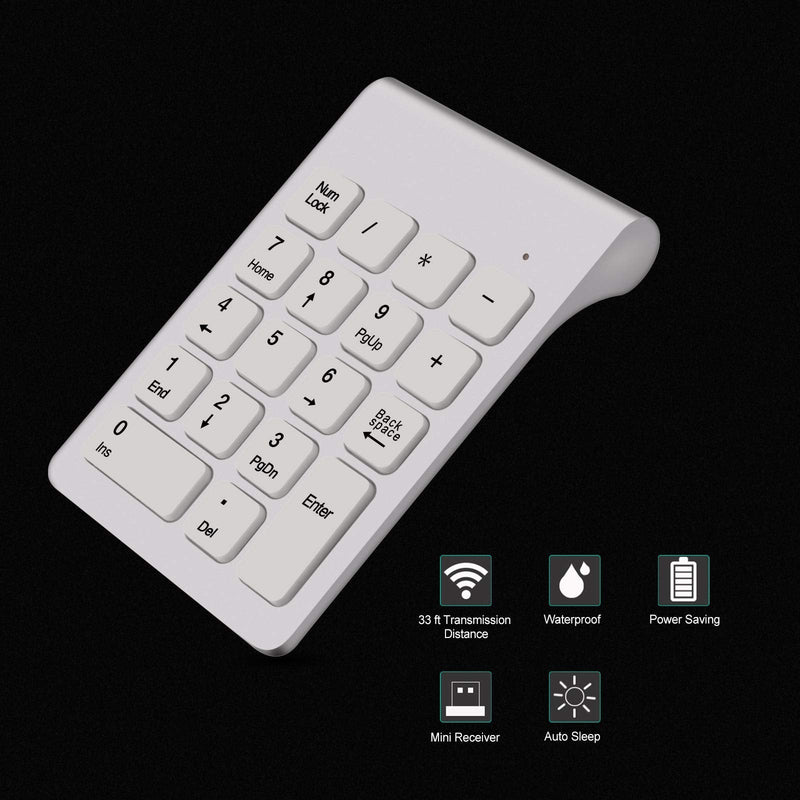 Wireless Numeric Keypad, TRELC Mini 2.4G 18 Keys Number Pad, Portable Silent Financial Accounting Numeric Keypad Keyboard Extensions with Wireless Mouse for Laptop, PC, Desktop, Notebook (White) White