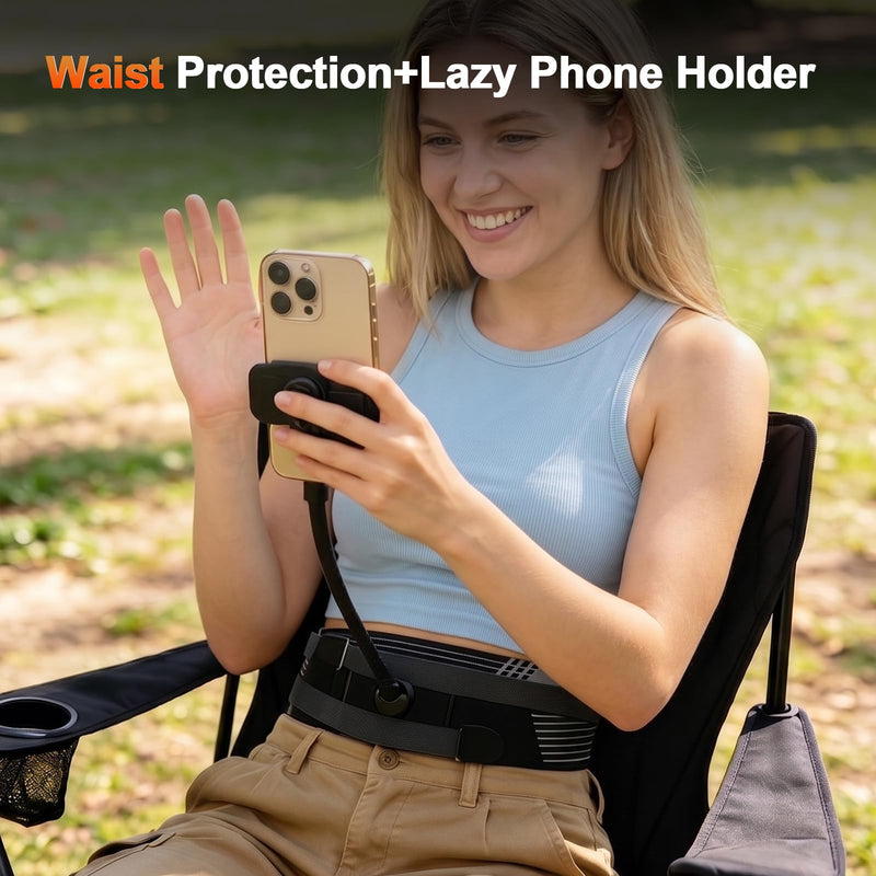2 in 1 Waist Support Belt with Detachable Gooseneck Phone Holder | 360° Adjustable Flexible Phone Mount, Fits 4.7-6.9" Phone, Foldable & Portable for Live Stream Cooking Recording