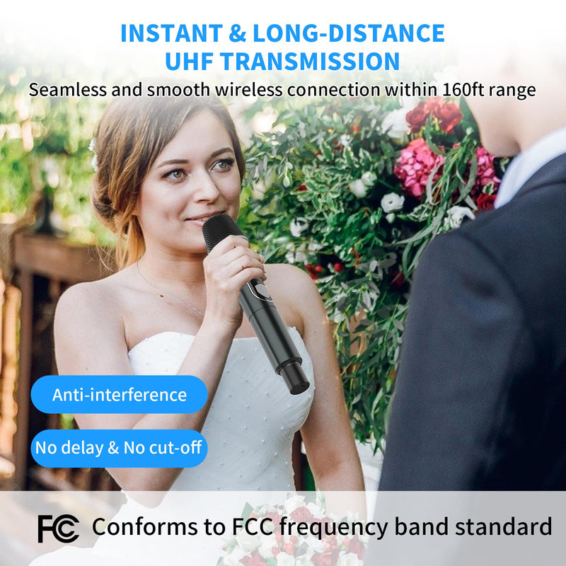 [AUSTRALIA] - Wireless Microphones, Professional UHF Dual Microphones for Karaoke, Wireless Dynamic Microphone System Set with Rechargeable Receiver,Plug and Play, Speech, Wedding, Church, PA System 