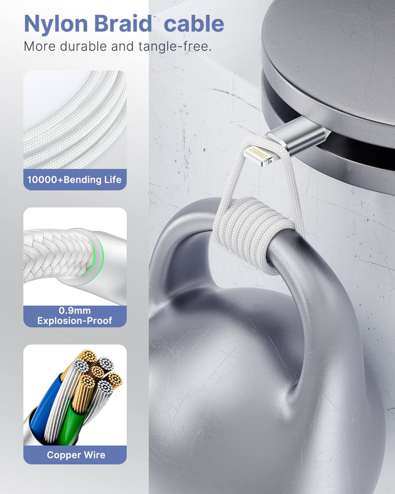 [AUSTRALIA] - Aioneus Short iPhone Charger Cord 1ft 2Pack, Apple Certified USB A to Lightning Cable 1 Foot Nylon Braided Short iPhone Cable Fast Charging for iPhone 14 13 12 11 Pro Max XR XS 8 7 6 Plus SE White 2 