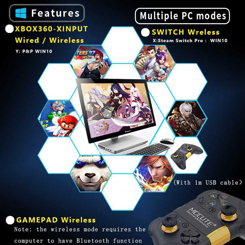 TJPD Wireless Mobil Phone Game Controller with Phone Holder, Compatible with iOS 13.4+, Android, Switch, PC, STEAM, TV Box. (Black) Black
