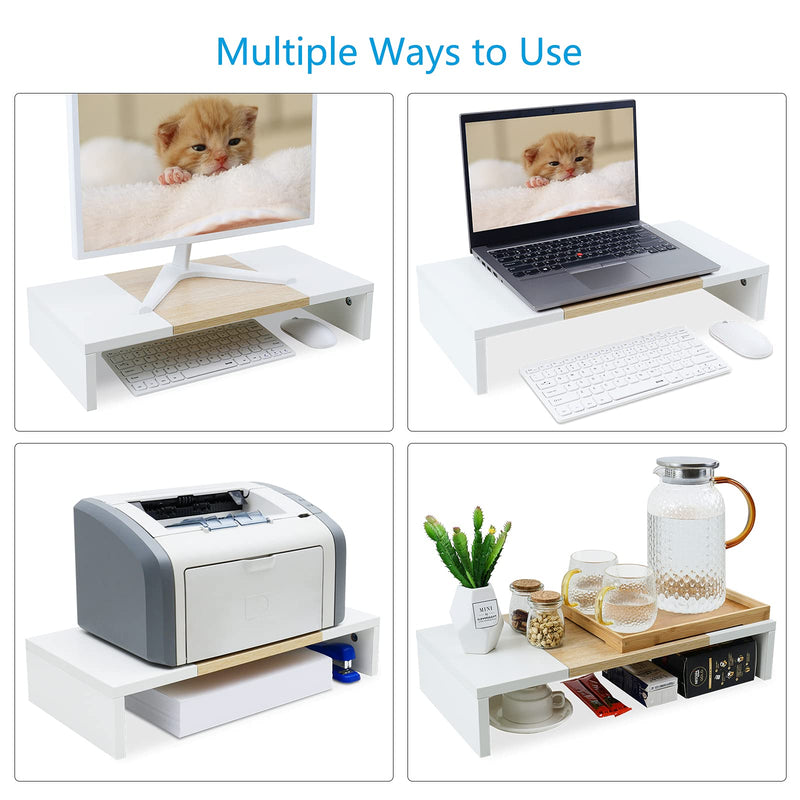TEAMIX 3 Tiers 20 Inch Desktop Monitor Stand Riser Printer Stand for Desk Organizer (White+Maple)