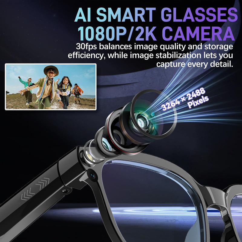 AI Smart Glasses with Camera,800W Camera Glasses for Men and Women,Recording Glasses with Cameras,Replaceable Lenses/Real-Time Translation/Voice Control,Music Playback for Travel/Outdoor/Business Photochromic Lens