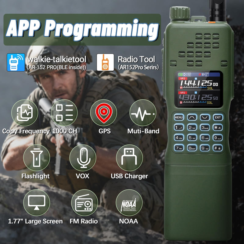 BAOFENG Radio Ham Radio Handheld AR-152 PRO 10W Rechargeable Walkie Talkies Long Range AR-5RM Two Way Radio NOAA Weather Radio GPS,APP Programming Copy Frequency USB Charger Survival Tactical Gear