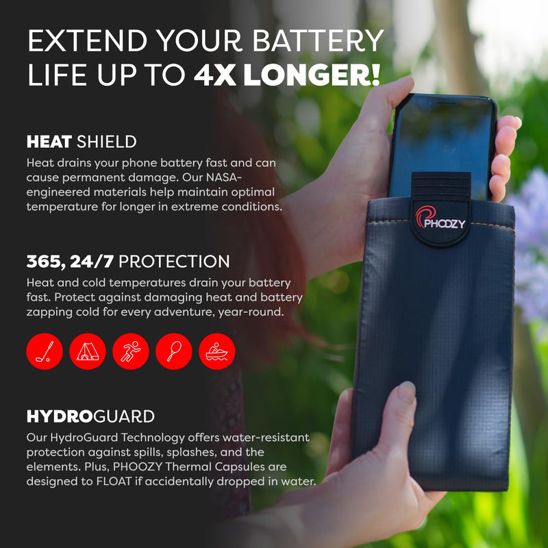 PHOOZY XP3 Thermal Phone Case with Patented Chromium Barrier - Insulated Pouch Extends Battery Life 4X in Hot Weather - Military-Grade Protection for Outdoor Adventures - Large Black Cosmic Black