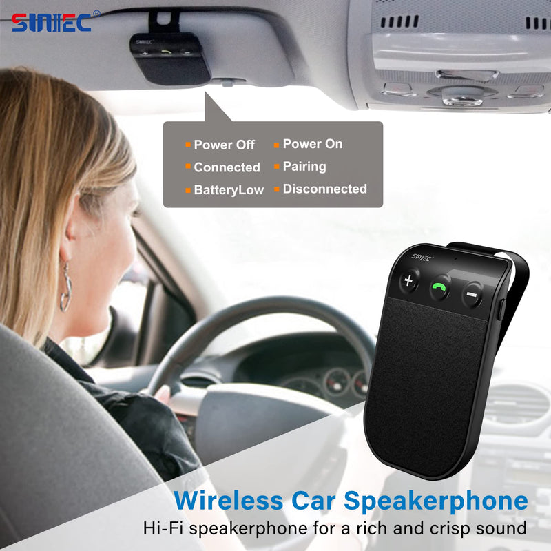 Bluetooth Speaker for Car Handsfree Talking, Cell Phone, Auto Power On Off | Hands Free Bluetooth Car Speaker Phone Kit with Visor Clip, Support Siri Voice Assistant