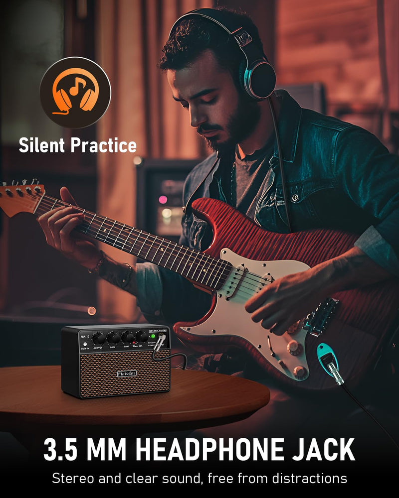 [AUSTRALIA] - FBA-10 Guitar Amp, 10W Mini Electric Guitar Amplifier with Clean/Drive Channel, 6H Working, USB-C Rechargeable, 3.5mm Headphone/AUX Jack, Wireless Portable Amp for Indoor Practice, Traveling Black 