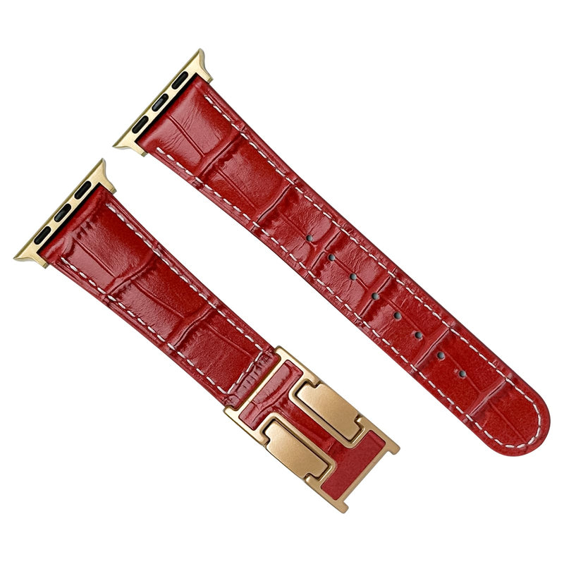 Red Alligator leather+Brown Leather Magnetic Watch Band