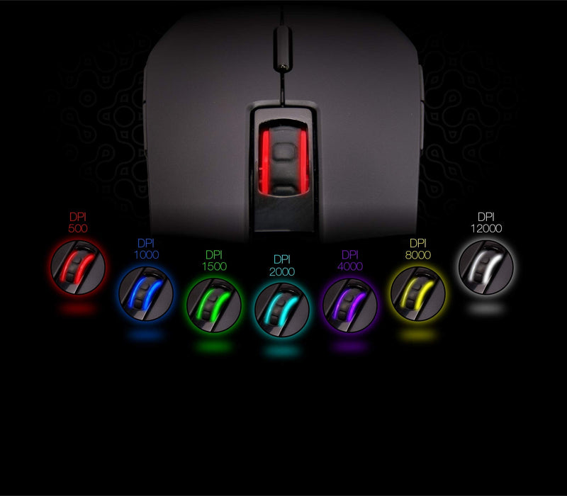 Digifast Nightfall NF24 RGB Backlit Gaming Mouse, Symmetrical Design, 50 Million Click Durability, 8 Programmable Buttons, Dynamic DPI Switching, Customized Color, DPI for Windows PC Gamers (Black)