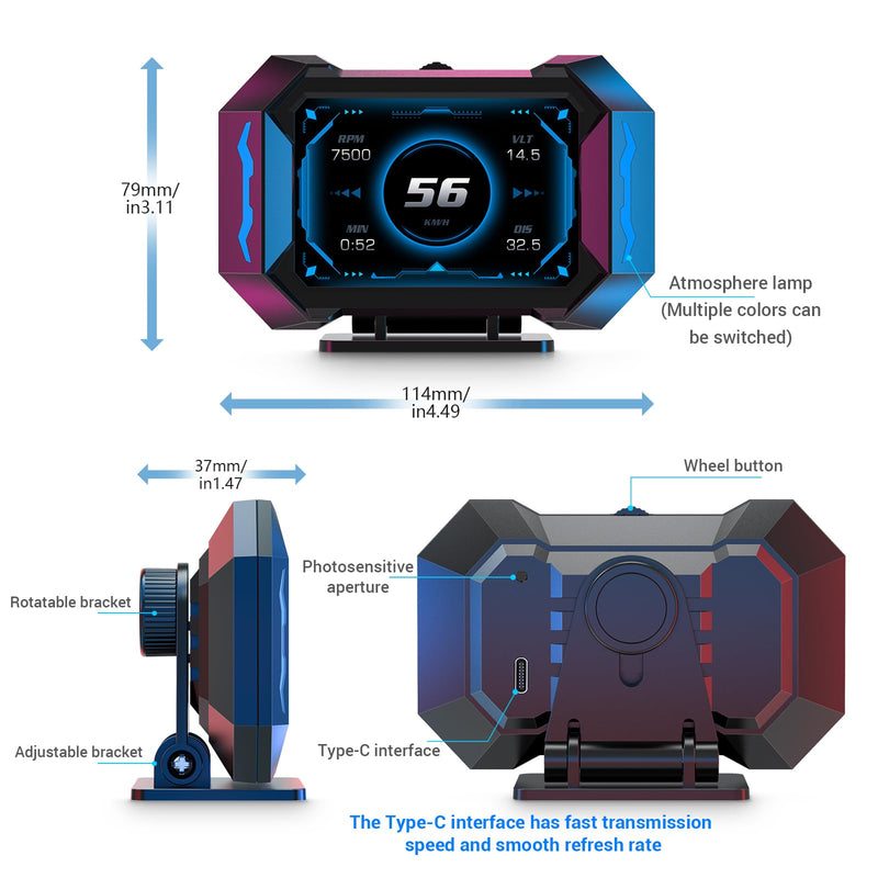 [AUSTRALIA] - OBD2 Gauge Car HUD Head Up Display Multifunctional Digital Gauge,Car Speedometer GPS Tachometer Water Temperature Oil Temperature Volt Inclinometer Boost Gauge RPM Meter for Most Vehicles 