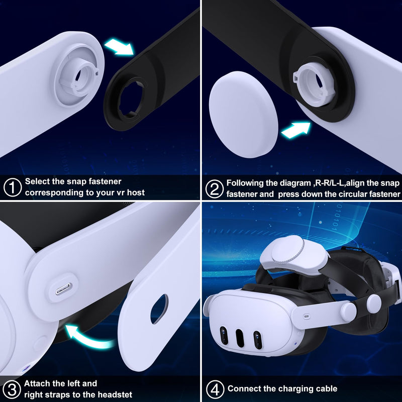 Upgraded Head-Strap Compatible with Quest 3/Quest 2, Comfort Head Strap Replacement for Quest 3/2 Elite Strap, VR Accessories, Adjustable, Enhanced Support and Comfort (Battery Not Included) White-Without Battery