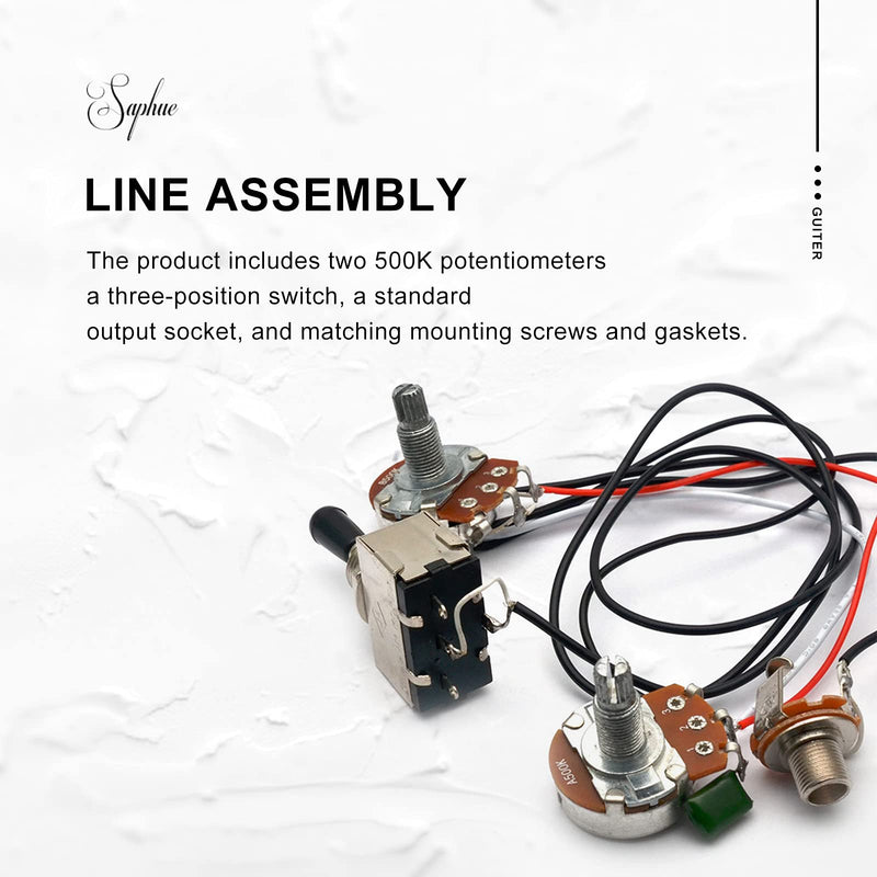 SAPHUE Guitar Wiring Harness, Guitar Prewired Harness Humbucker Wiring Harness Prewired 3 Way Chrome Box Toggle Switch 500K Pots for Electric Guitar with 2 Humbuckers