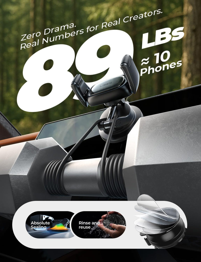 LISEN Suction Phone Mount for Car, [Ultra Suction & 95% Cases Friendly] Car Phone Holder Mount Vacuum Dashboard Phone Holder, Car Cell Phone Holder for iPhone 17 16 15 14 Pro Max Air Galaxy S26 S25