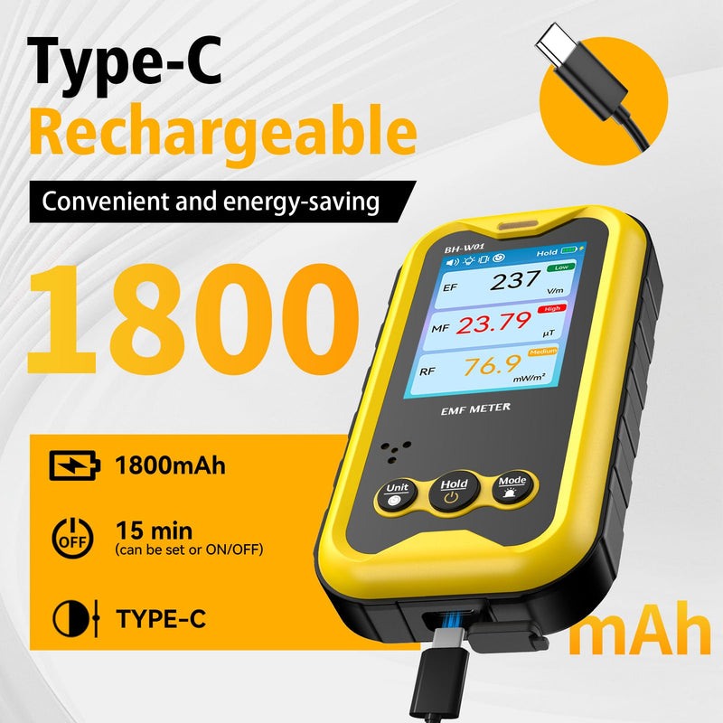 Bosean EMF Meter, 3-in-1 Portable Electromagnetic Field Radiation Detector, Electric Field, Radio Frequency Field, Magnetic Field, Rechargeable EMF Reader for Home, Office, and Ghost Hunting