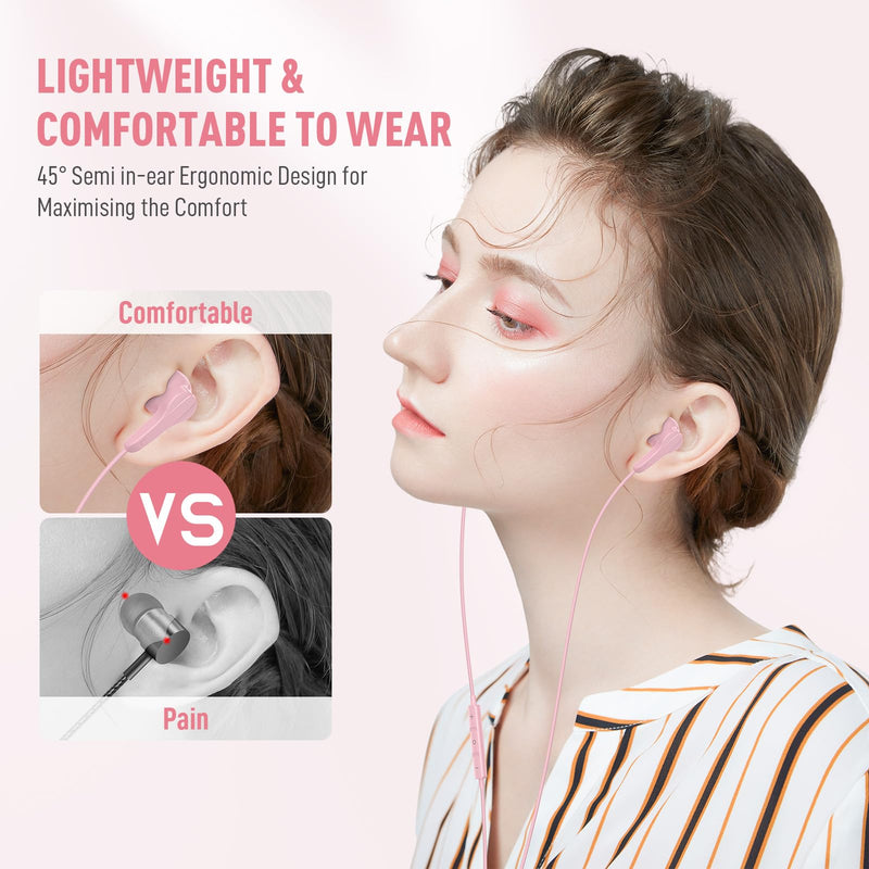 USB C Headphones for iPhone 15 Pro Max Plus iPad Air, Type C Earphones with Mic HiFi Stereo Magnetic USBC Wired Earbuds for Samsung Galaxy S24 Ultra A35 S23 Fe S22+ Flip Fold 5 Pixel 8A 8 7 Pro, Pink