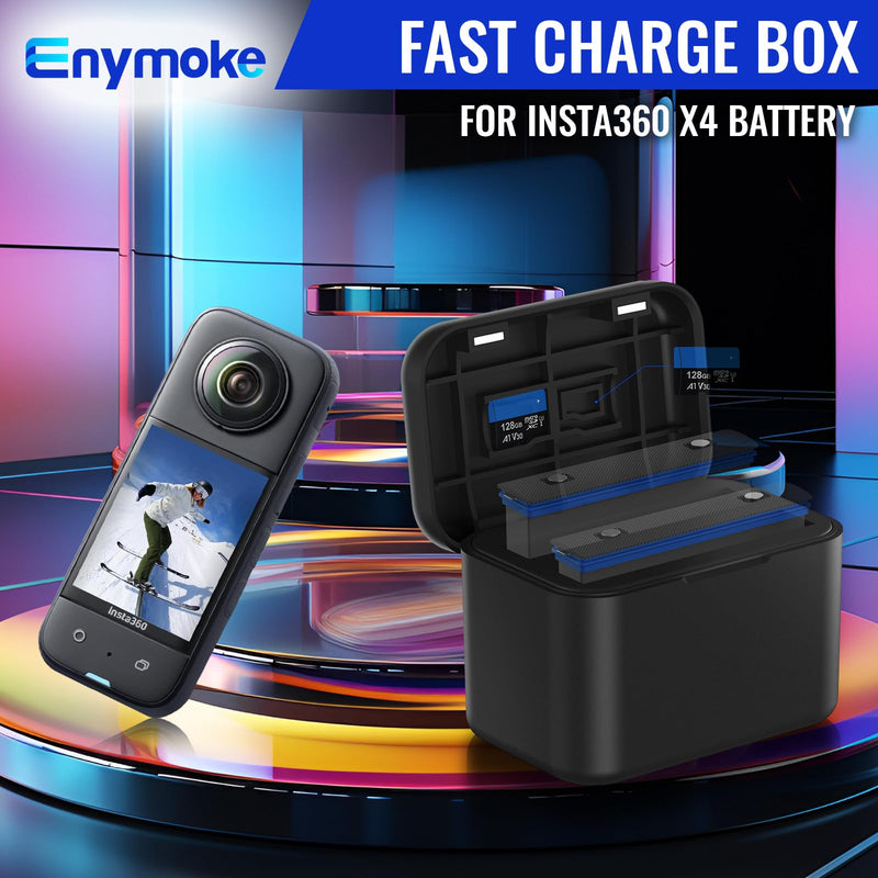 Fast Battery Charger Hub for Insta360 X4 Battery, Quick Portable 2 Channel Battery Charger Storager Station with USB Power Cord and Misro SD Card Slots