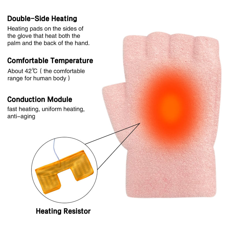 Women's & Men's USB Heated Gloves Mitten Full & Half Fingerless Winter Hands Warmer Laptop Gloves Colorful Pink