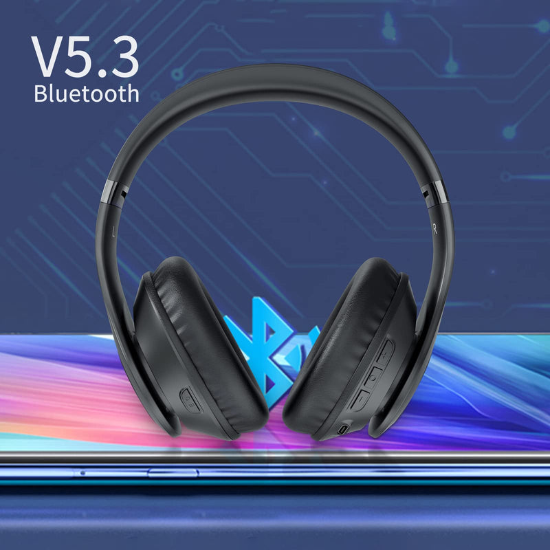 Uliptz Wireless Bluetooth Headphones, 65H Playtime, 6 EQ Sound Modes, HiFi Stereo Over Ear Headphones with Microphone, Foldable Lightweight Bluetooth 5.3 Headphones for Travel/Office/Cellphone/PC Black