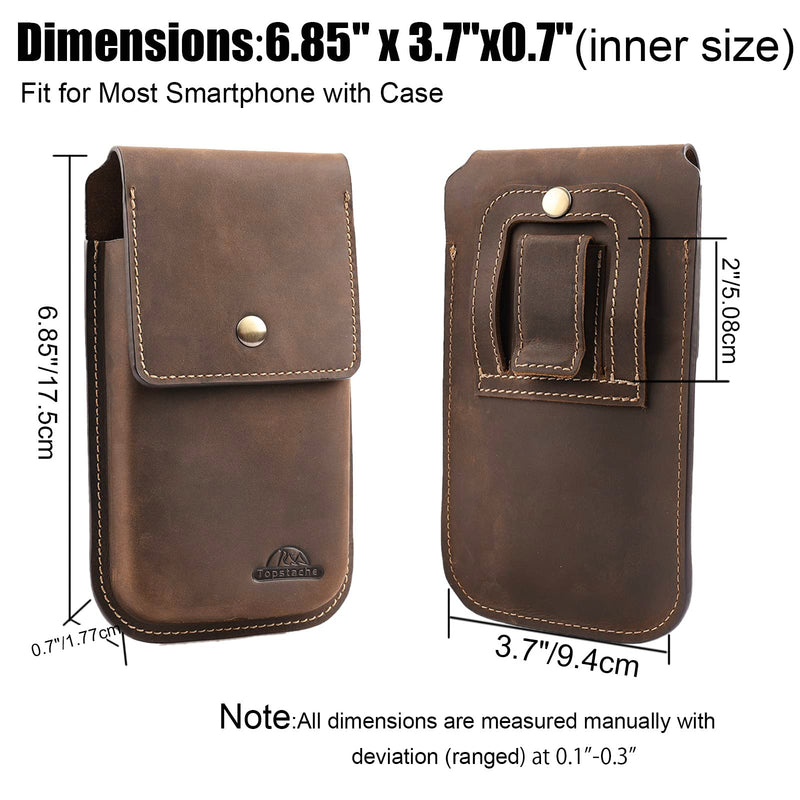 Topstache Leather Phone Holster for Belt,Flip Cell Phone Case with Belt Clip for S22 Ultra,S22 Plus,S22, Pouch for iPhone 14/13 Pro Max, Universal Smartphone Sheath X-Large Darkbrown
