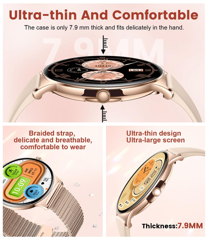 LIGE Smart Watch for Women(Dial/Answer Calls), 1.43" AMOLED HD Display, 100+ Sport Mode Fitness Tracker, IP68 Waterproof/Sleep Smartwatch Womens, Ladies Smart Watches for iOS Android Gold