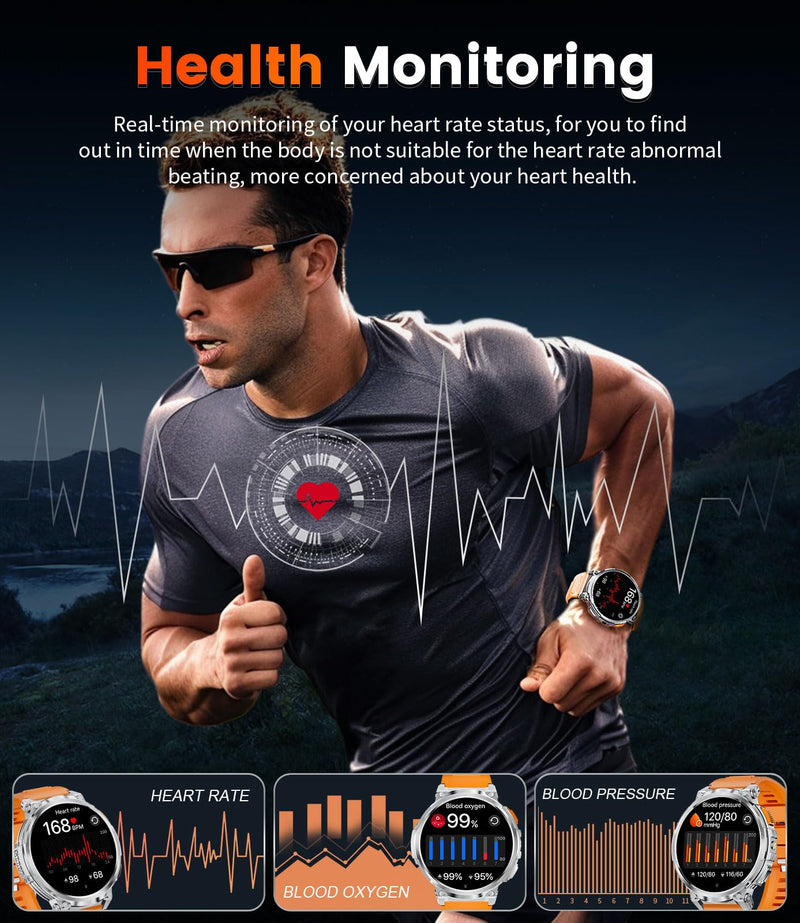 ESFOE 1.85" Large Screen Smart Watches for Men Compatible with iOS Android, LED Flashlight/730mAh Large Battery, Fitness Tracker with Heart Rate/Sleep Monitor/100+ Sports Mode, Bluetooth Call(Silver) Silver Style C