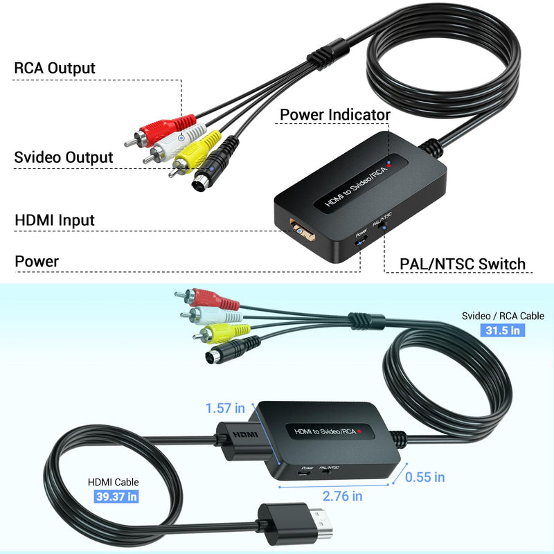 [AUSTRALIA] - 1080P HDMI to Svideo RCA Converter, HDMI to Composite AV CVBS Converter, HD to S-Video RCA Adpater for HD Devices to Display on Older TVs with Svideo/AV 