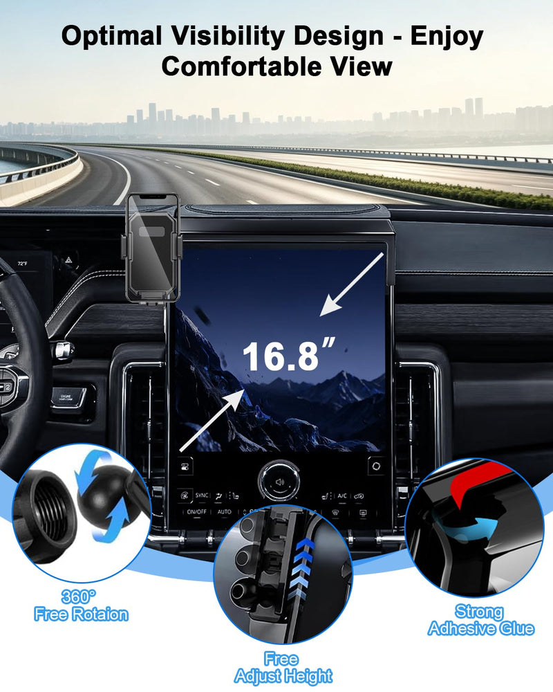 PZK Car Phone Holder for GMC Yukon/Yukon XL 2025 2026 Accessories 16.8-Inch | Auto Lock One Button Release Phone Holder 360° Rotation Phone Stand for 4.0-7.0'' phones Not Block Vent (Not Fit 15-inch) GMC Yukon/Yukon XL 2025-2026 (16.8-Inch)