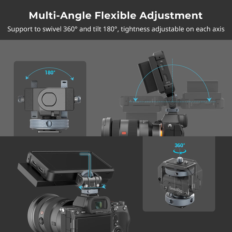 [AUSTRALIA] - SmallRig Camera Monitor Mount Lite with Cold Shoe, Swivel 360° and Tilt 180° Holder for Field Monitor, LED, Flash and Video Shooting Photography Accessories, Max Load Capacity of 90° Tilt 3.2kg 