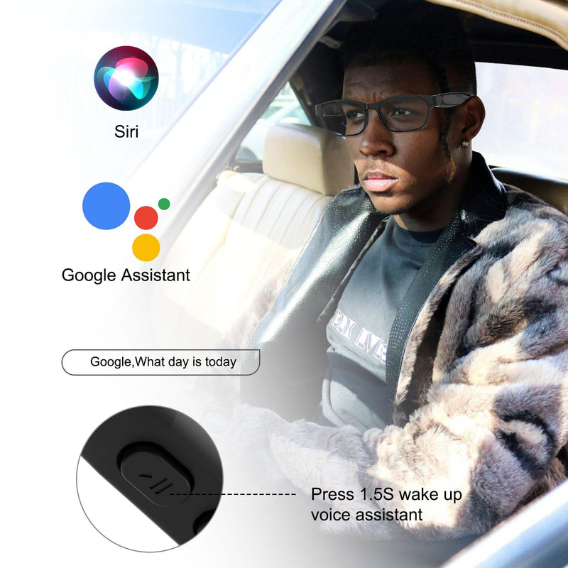 Smart Bluetooth Glasses for Men Women Audio Polarized Glasses with Bluetooth Headphones Speaker Mic, UV Protection, Voice Assistant (Black Lens) Black
