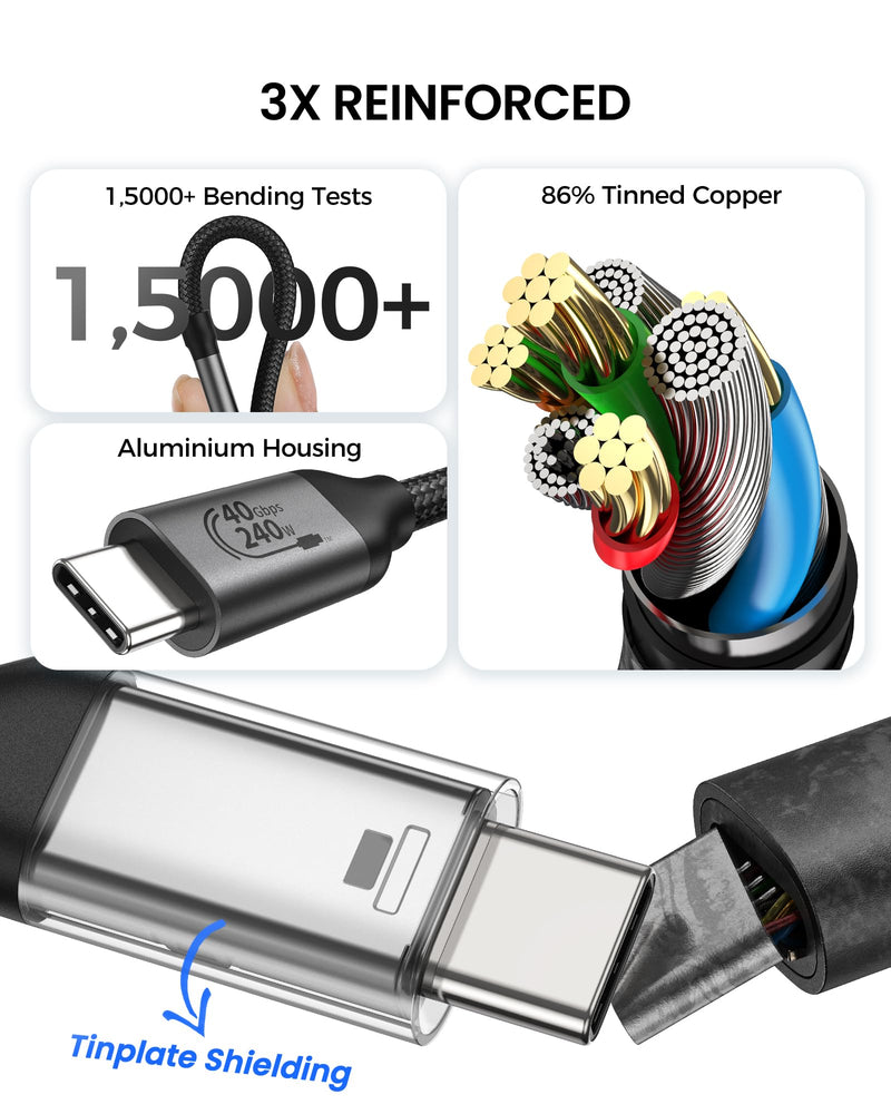 Silkland USB 4 Cable for Thunderbolt 4 Cable Right Angle 90 Degree 3.3FT, 40Gbps Data Transfer, 8K/5K/4K@60Hz Monitor Cable, 240W Fast Charging Compatible for MacBook, iPhone 16, iPad, Docking, SSD 3.3 Feet