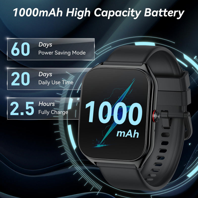 2026 AI Smart Watch for Men Women with ChatGPT, 1000mAh Fitness Tracker | 60-Day Standby Time, 1.96" HD SmartWatch with 200+ Sport Modes/Heart Rate/Sleep Monitor, IP68 Waterproof Pedometer Drill black