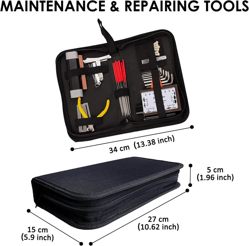 Guitar Repair Tool Kit - Luthier Accessories Setup Maintenance Tools Set for Acoustic Electric & Bass - Guitar Needle File/String Action Ruler Gauge/Grinding stone