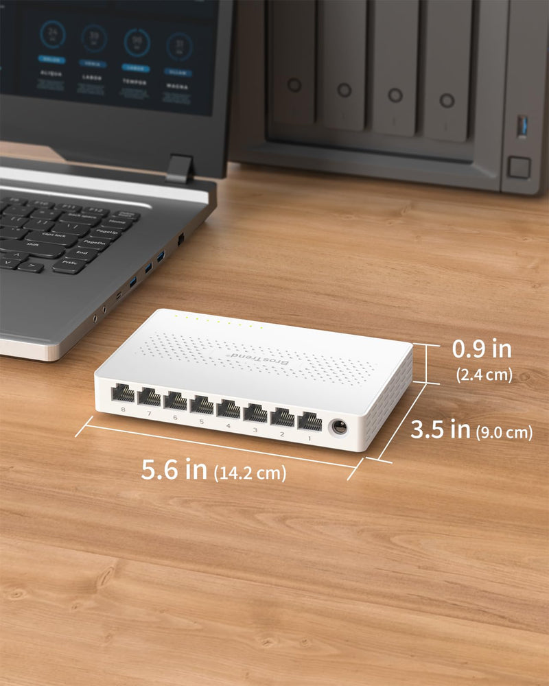 BrosTrend 2.5Gb Switch, 8 Port Unmanaged Network Switch for Gaming, Fanless | Plug & Play Ethernet Switch, 2.5G Multi Gigabit Switch for Xbox, NAS, Computer etc. Desktop / Wall Mount, Lifetime Protection