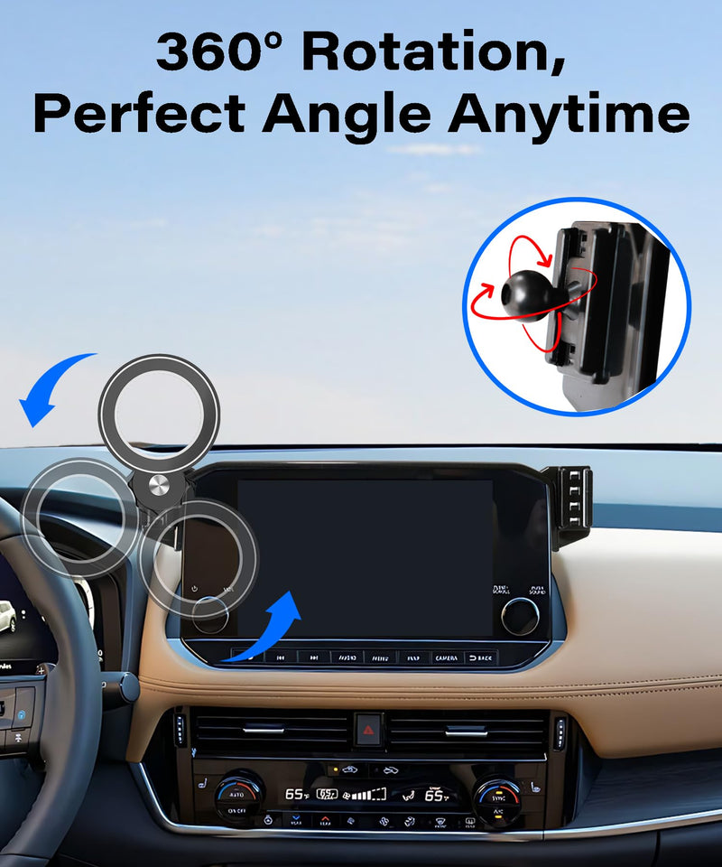 Car Phone Holder for Nissan Rogue 2021 2022 2023 9" Screen Accessories | MagSafe Strong Magnetic Clip-On Cell Phone Mount, Dual Slots Holders for Driver & Passenger, 360° Rotatable Hands-Free Holder for 2021-2023 Nissan Rogue (9 Inch Screen)