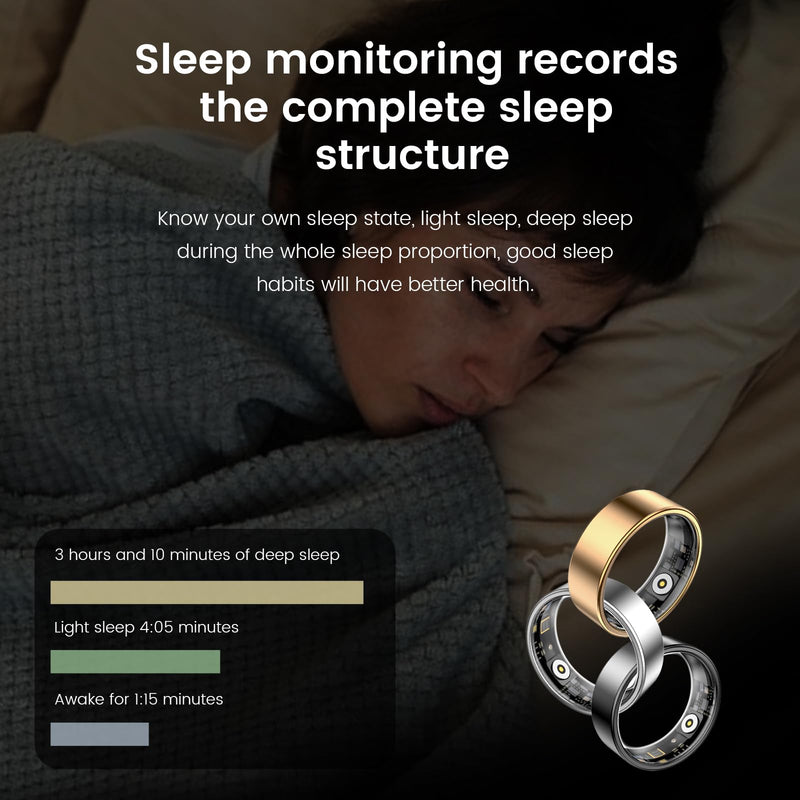 Smart Ring Health Tracker, Sleep&Exercise Monitor Heart Rate,Blood Oxygen,Fitness Trackers for Man&Women -Long Lasting Batteries,Waterproof Sleep Tracking Wearable (Silver, 10)