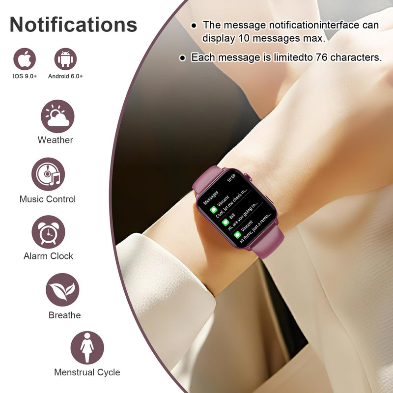 Smart Watch for Men Women, 1.91" HD Fitness Tracker with Bluetooth Calls, 32 FT Waterproof, 24/7 Heart Rate/Sleep Monitor, 120+ Sport Modes, Pedometer, Calories, Smartwatch for Android iOS (Purple) Purple-30
