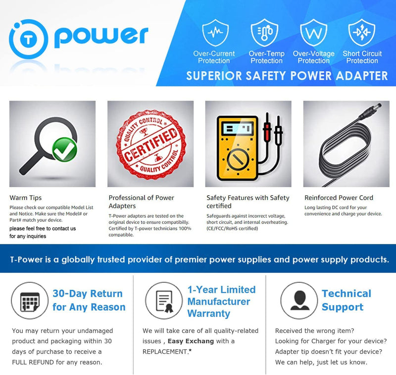 [AUSTRALIA] - T-Power AC Adapter for 9V~ Audiovox D1812 D1788 D1730 & Coby TF-DVD TF-DVD V.ZON 7" & Durabrand Portable DVD Player ONLY AC DC Charger Power Supply 