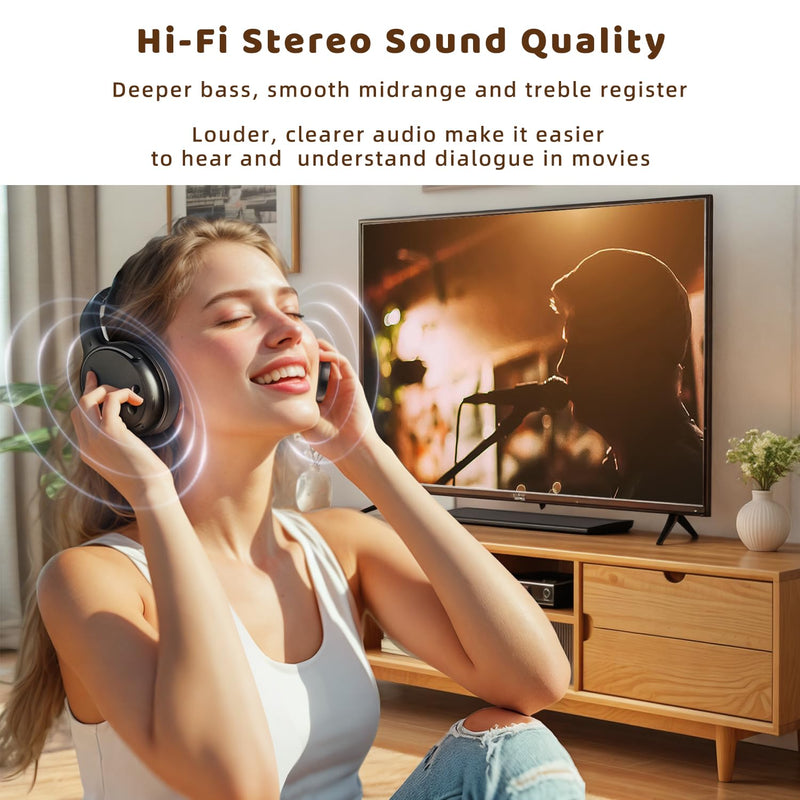 Holdsound Wireless Headphones for TV, TV Headphones Wireless for Seniors with USB Extension Cable Transmitter,Auto-Reconnect, No Lip-Sync Delay, 40H Battery, Plug & Play, Gifts for Elderly Black