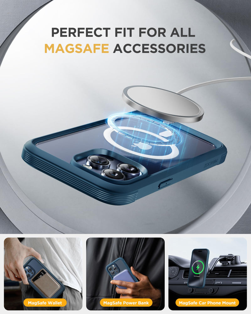 Miracase Magnetic for iPhone 15 Pro Max Case 6.7'' [Compatible with Magsafe] Full-Body Drop Proof Bumper Phone Case for iPhone 15 Pro Max with Built-in 9H Tempered Glass Screen Protector,Blue iPhone 15 Pro Max 6.7" Magnetic Blue