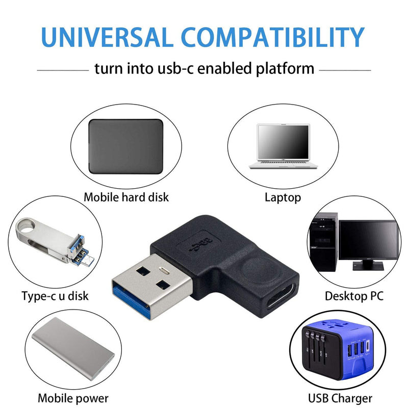 Duttek USB C to USB Adapter, USB C Female to USB Male Adapter, Left Angled 90 Degree USB 3.0 Male to USB C Adapter Compatible with Laptop, PC, Charger, Power Bank, Mini Pro Max, etc 2 Pack