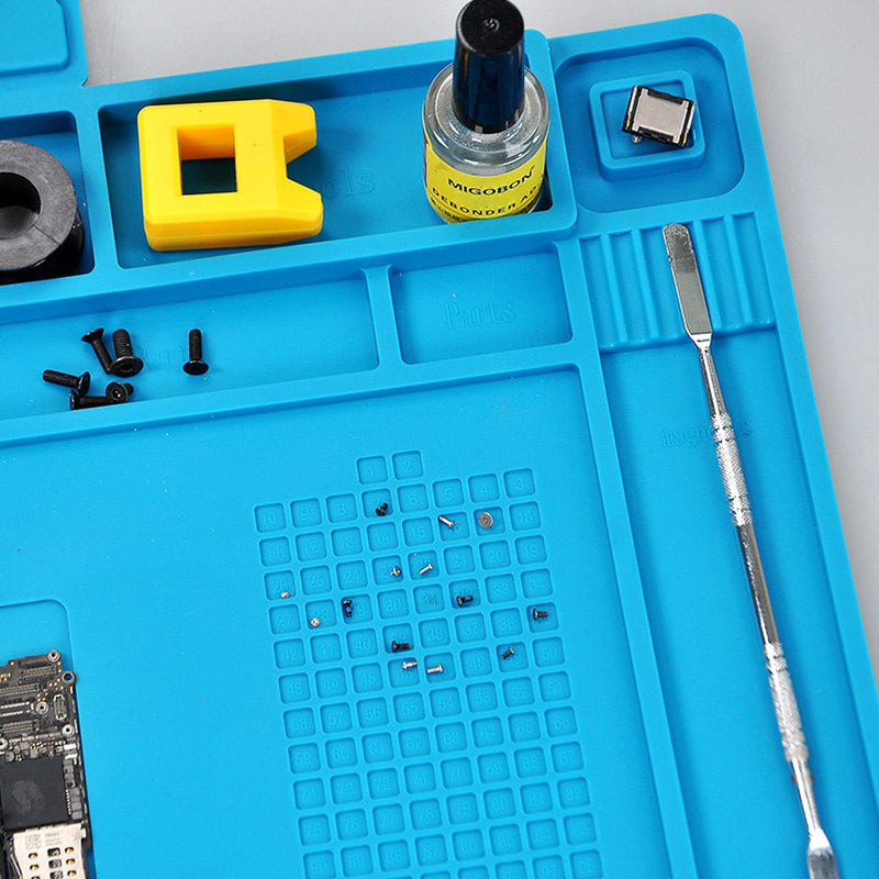 Silicone Soldering Mat, 45 x 30 cm, Heat Resistant up to 500 °C, Antistatic Repair Mat, Heat Resistant Soldering Mat, Workbench Mat for Electronics, Blue