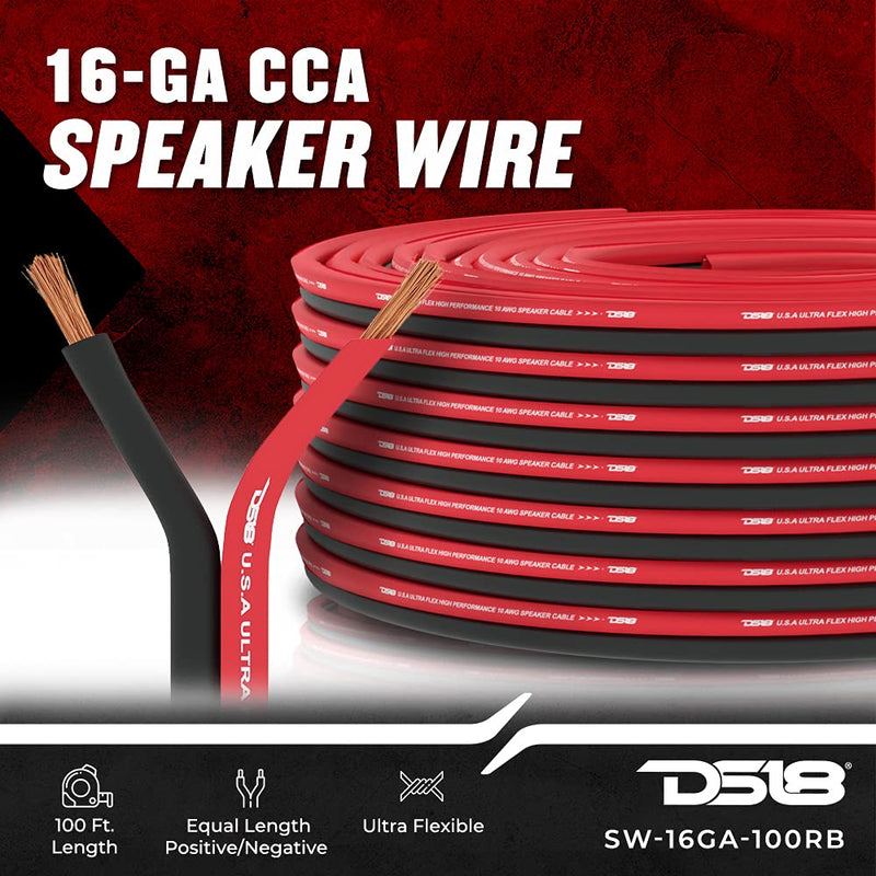 DS18 SW-18GA-100RB Ultra Flex Speaker Wire Red and Black 100FT - Speaker Cable for Audio Applications